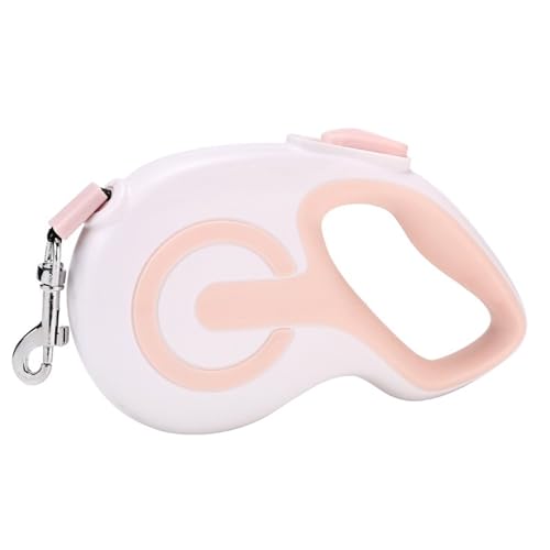 Einziehbare Hundeleine, 360 ° Anti-Verheddern, strapazierfähiges Nylonband, kann mit einem Klick verriegelt werden, rutschfester Griff, geeignet für kleine und mittelgroße Hunde, Weiß, 5 m von OLEOJH