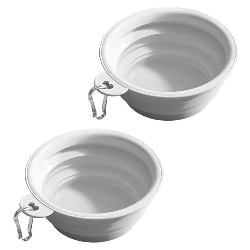 Faltbarer Hundenapf, 2 Stück, tragbarer Futternapf für Katzen und Hunde, mit Kletterschnalle, leicht zu tragen, geeignet für Outdoor-Camping und Reisen, Grau, 350 ml von OLEOJH