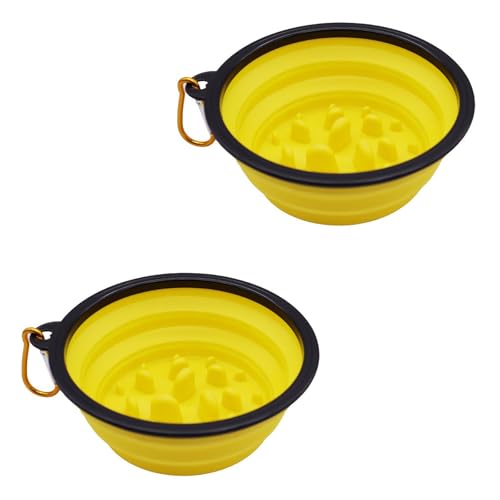 Faltbarer Wassernapf für Hunde, tragbarer Futternapf für Spaziergänge und Camping, Reise-Wasserflasche für Hunde, Gelb, 350 ml von OLEOJH