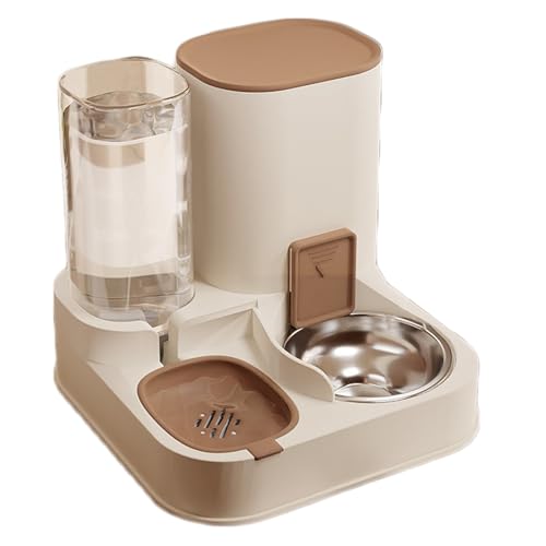 Katzenfutter und Wassernapf Set, Automatisches Füttern Integriertes Set, Abnehmbarer Hundenapf, mit Wasserspender, Geeignet für Katzen und Hunde-Braun|Edelstahlnapf Katzenfutter und Wassernapf Set, Automatisches Füttern Integriertes Set, Abnehmbarer Hundenapf, mit Wasserspender, Geeignet für Katzen und Hunde-Braun|Edelstahlnapf von OLEOJH