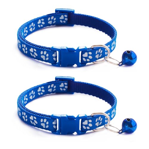 Katzenhalsband mit Glöckchen, Schnellverschluss des Kätzchenhalsbandes, verstellbar, passend für alle Katzen, 19–32 cm, Blau, 2 Stück Katzenhalsband mit Glöckchen, Schnellverschluss des Kätzchenhalsbandes, verstellbar, passend für alle Katzen, 19–32 cm, Blau, 2 Stück von OLEOJH