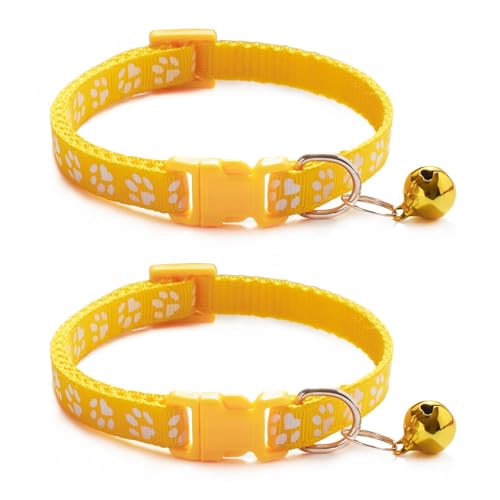Katzenhalsband mit Glöckchen, Schnellverschluss des Kätzchenhalsbandes, verstellbar, passend für alle Katzen, 19–32 cm, Gelb, 2 Stück Katzenhalsband mit Glöckchen, Schnellverschluss des Kätzchenhalsbandes, verstellbar, passend für alle Katzen, 19–32 cm, Gelb, 2 Stück von OLEOJH