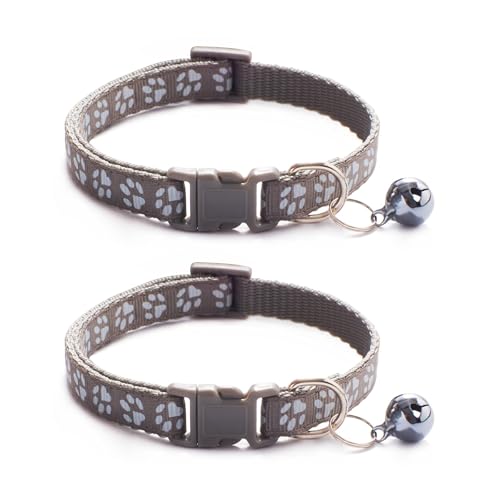 Katzenhalsband mit Glöckchen, Schnellverschluss des Kätzchenhalsbandes, verstellbar, passend für alle Katzen, 19–32 cm, Grau, 2 Stück Katzenhalsband mit Glöckchen, Schnellverschluss des Kätzchenhalsbandes, verstellbar, passend für alle Katzen, 19–32 cm, Grau, 2 Stück von OLEOJH