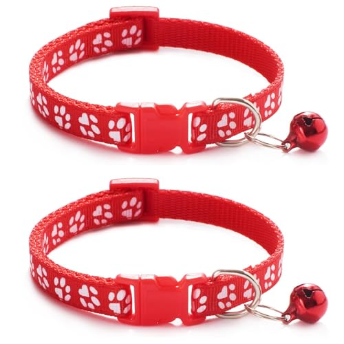 Katzenhalsband mit Glöckchen, Schnellverschluss des Kätzchenhalsbandes, verstellbar, passend für alle Katzen, 19–32 cm, Rot, 2 Stück Katzenhalsband mit Glöckchen, Schnellverschluss des Kätzchenhalsbandes, verstellbar, passend für alle Katzen, 19–32 cm, Rot, 2 Stück von OLEOJH