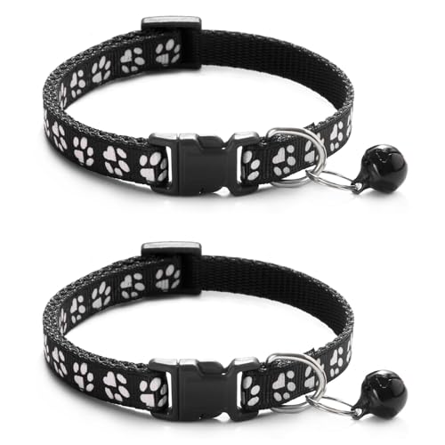 Katzenhalsband mit Glöckchen, Schnellverschluss des Kätzchenhalsbandes, verstellbar, passend für alle Katzen, 19–32 cm, Schwarz, 2 Stück Katzenhalsband mit Glöckchen, Schnellverschluss des Kätzchenhalsbandes, verstellbar, passend für alle Katzen, 19–32 cm, Schwarz, 2 Stück von OLEOJH