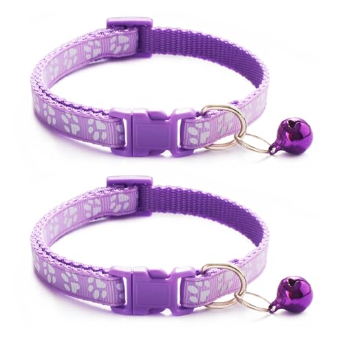 Katzenhalsband mit Glöckchen, Schnellverschluss des Kätzchenhalsbandes, verstellbar, passend für alle Katzen, 19–32 cm, Violett, 2 Stück Katzenhalsband mit Glöckchen, Schnellverschluss des Kätzchenhalsbandes, verstellbar, passend für alle Katzen, 19–32 cm, Violett, 2 Stück von OLEOJH