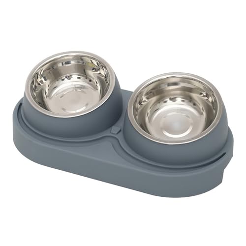 Katzennapf Set, Futternapf mit Halterung, 15° Neigung, Edelstahlnapf, Überlaufen verhindern, Hals schützen, geeignet für Katzen und Hunde, Grau Katzennapf Set, Futternapf mit Halterung, 15° Neigung, Edelstahlnapf, Überlaufen verhindern, Hals schützen, geeignet für Katzen und Hunde, Grau von OLEOJH
