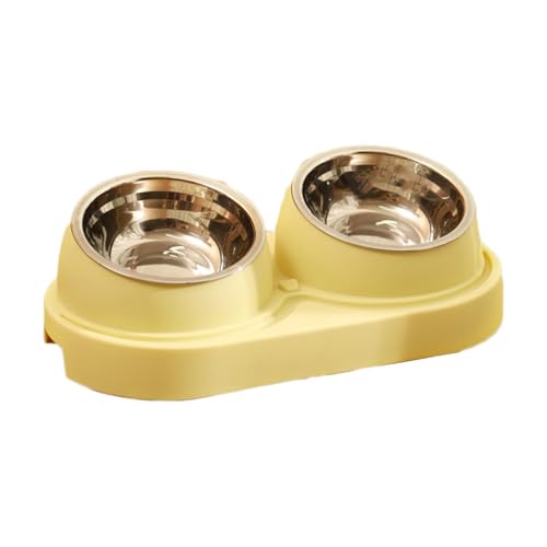 Katzennapf-Set, Haustiernapf mit Halterung, 15° Neigung, Edelstahlnapf, Überlaufen verhindern, Hals schützen, geeignet für Katzen und Hunde, Gelb Katzennapf-Set, Haustiernapf mit Halterung, 15° Neigung, Edelstahlnapf, Überlaufen verhindern, Hals schützen, geeignet für Katzen und Hunde, Gelb von OLEOJH
