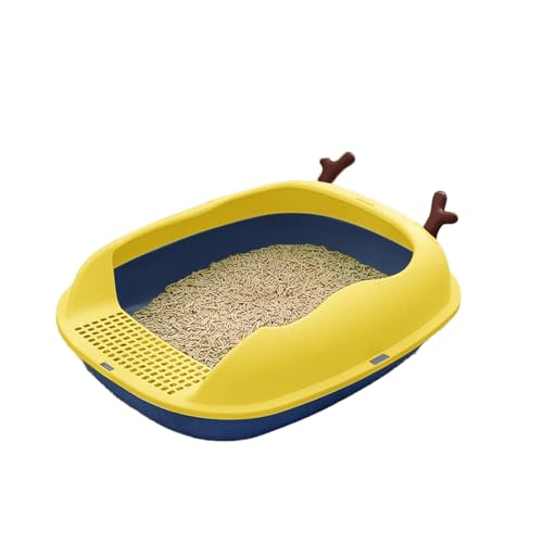 Katzentoilette mit offener Oberseite, abnehmbare Kanten für einfache Reinigung, Anti-Überlauf, halbgeschlossene Katzentoilette, sicher und langlebig, geeignet für Kätzchen, Gelb, Größe M, 46 x 37 x 15 Katzentoilette mit offener Oberseite, abnehmbare Kanten für einfache Reinigung, Anti-Überlauf, halbgeschlossene Katzentoilette, sicher und langlebig, geeignet für Kätzchen, Gelb, Größe M, 46 x 37 x 15 von OLEOJH