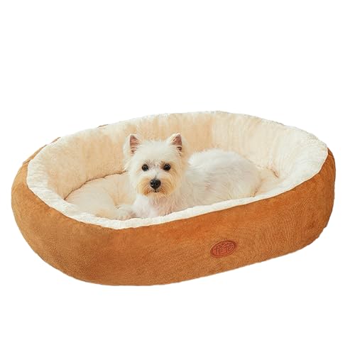 OLEOJH Hundebett, waschbar, rund, weich, abnehmbar, rutschfeste Unterseite, geeignet für mittelgroße Hunde, Kaffee, 60 x 75 cm von OLEOJH