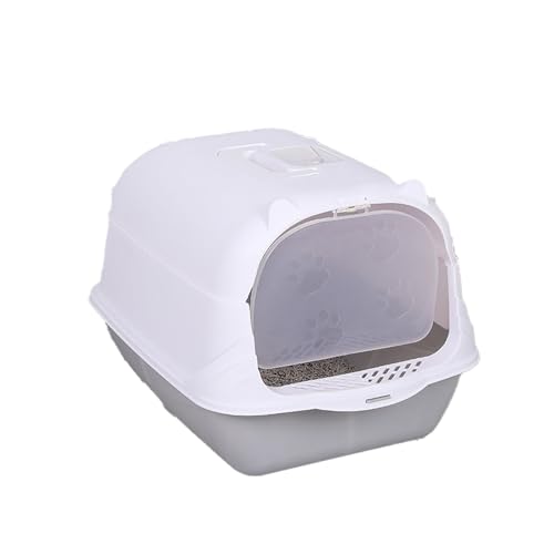 OLEOJH Katzentoilette, vollständig geschlossene große Katzentoilette, leicht zu reinigende Katzentoilette, mit Klapptür, geeignet für Kätzchen und erwachsene Katzen, 51 x 37 x 69 cm, Grau von OLEOJH