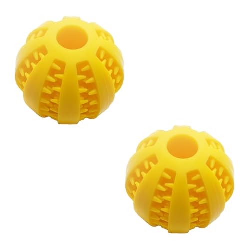 OLEOJH Leckerli-Spielzeugball, Snack-Verteilungsball, Zahnreinigungsspielzeug, interaktives Hundespielzeug, geeignet für kleine Hunde, Gelb, 6 cm, 2 Stück von OLEOJH