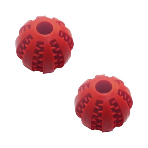 OLEOJH Leckerli-Spielzeugball, Snack-Verteilungsball, Zahnreinigungsspielzeug, interaktives Hundespielzeug, geeignet für kleine Hunde, Rot, 7 cm, 2 Stück von OLEOJH