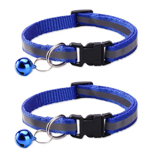 Reflektierendes Katzenhalsband, Schnellverschluss-Gerät mit Glocke, verstellbar, 19–32 cm, geeignet für kleine und mittelgroße Katzen, Blau, 2 Stück Reflektierendes Katzenhalsband, Schnellverschluss-Gerät mit Glocke, verstellbar, 19–32 cm, geeignet für kleine und mittelgroße Katzen, Blau, 2 Stück von OLEOJH