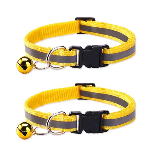 Reflektierendes Katzenhalsband, Schnellverschluss-Gerät mit Glocke, verstellbar, 19–32 cm, geeignet für kleine und mittelgroße Katzen, Gelb, 2 Stück Reflektierendes Katzenhalsband, Schnellverschluss-Gerät mit Glocke, verstellbar, 19–32 cm, geeignet für kleine und mittelgroße Katzen, Gelb, 2 Stück von OLEOJH