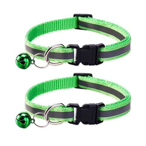 Reflektierendes Katzenhalsband, Schnellverschluss-Gerät mit Glocke, verstellbar, 19–32 cm, geeignet für kleine und mittelgroße Katzen, Grün, 2 Stück Reflektierendes Katzenhalsband, Schnellverschluss-Gerät mit Glocke, verstellbar, 19–32 cm, geeignet für kleine und mittelgroße Katzen, Grün, 2 Stück von OLEOJH
