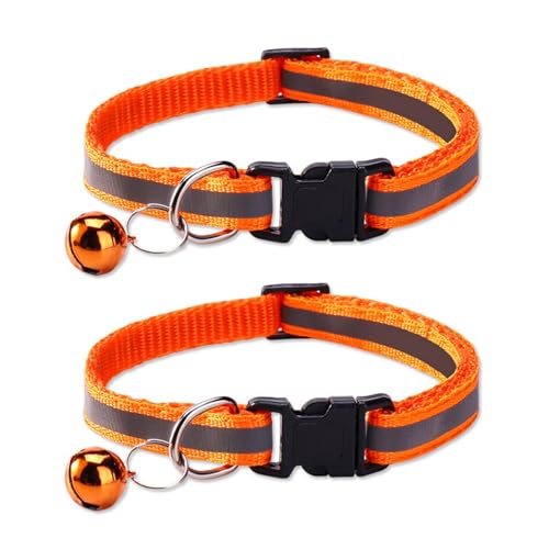 Reflektierendes Katzenhalsband, Schnellverschluss-Gerät mit Glocke, verstellbar, 19–32 cm, geeignet für kleine und mittelgroße Katzen, Orange, 2 Stück von OLEOJH