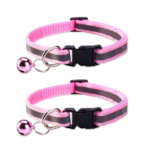 Reflektierendes Katzenhalsband, Schnellverschluss-Gerät mit Glocke, verstellbar, 19–32 cm, geeignet für kleine und mittelgroße Katzen, Rosa, 2 Stück Reflektierendes Katzenhalsband, Schnellverschluss-Gerät mit Glocke, verstellbar, 19–32 cm, geeignet für kleine und mittelgroße Katzen, Rosa, 2 Stück von OLEOJH