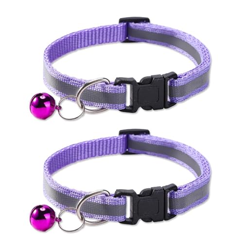 Reflektierendes Katzenhalsband, Schnellverschluss-Gerät mit Glocke, verstellbar, 19–32 cm, geeignet für kleine und mittelgroße Katzen, Violett, 2 Stück Reflektierendes Katzenhalsband, Schnellverschluss-Gerät mit Glocke, verstellbar, 19–32 cm, geeignet für kleine und mittelgroße Katzen, Violett, 2 Stück von OLEOJH