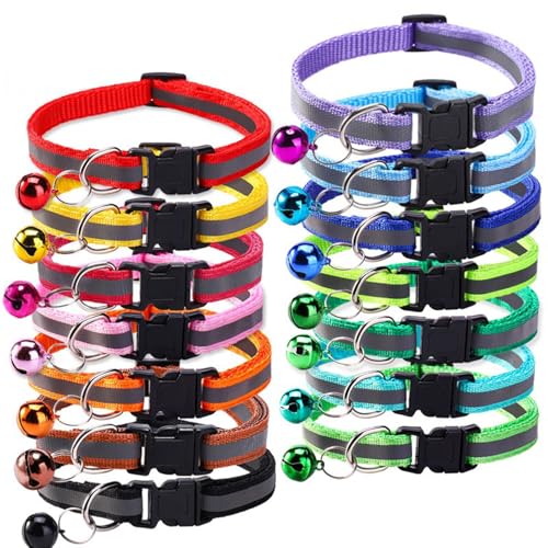 Reflektierendes Katzenhalsband, Schnellverschluss-Gerät mit Glöckchen, verstellbar, 19–32 cm, geeignet für kleine und mittelgroße Katzen, 14 Stück Reflektierendes Katzenhalsband, Schnellverschluss-Gerät mit Glöckchen, verstellbar, 19–32 cm, geeignet für kleine und mittelgroße Katzen, 14 Stück von OLEOJH
