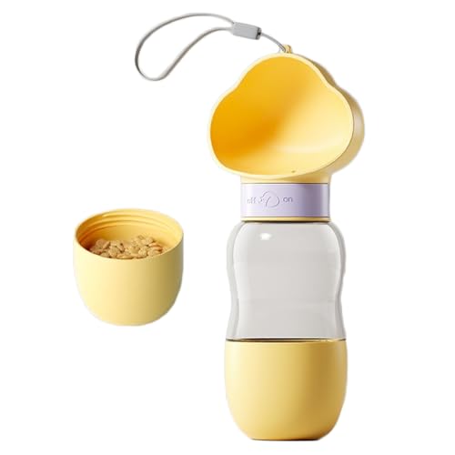 Tragbare Hunde-Wasserflasche, 350 ml + 200 ml, tragbarer Wasserspender für Welpen, Katzen und Hunde, Haustiere, Outdoor-Reisewasserflasche, geeignet für Spaziergänge, Wandern, Reisen, Gelb | Futter + von OLEOJH