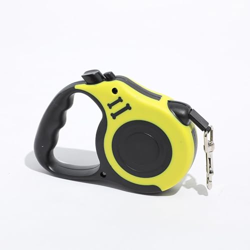 Verwicklungsfreie, einziehbare Hundeleine, starker Polyester-Gurt mit rutschfestem Griff, geeignet für mittelgroße Hunde, geeignet für Hunde unter 18 kg, Gelb, 5 m von OLEOJH