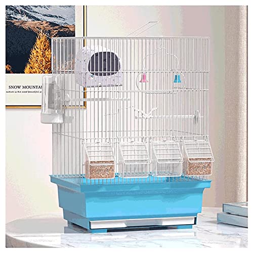 Firma 45,7 cm großer Vogelkäfig mit tragbarem Griff, quadratischer Vogelkäfig aus Schmiedeeisen, weißer Vogelkäfig mit 4 Futterboxen und Spielzeug Stabil von OLOTU