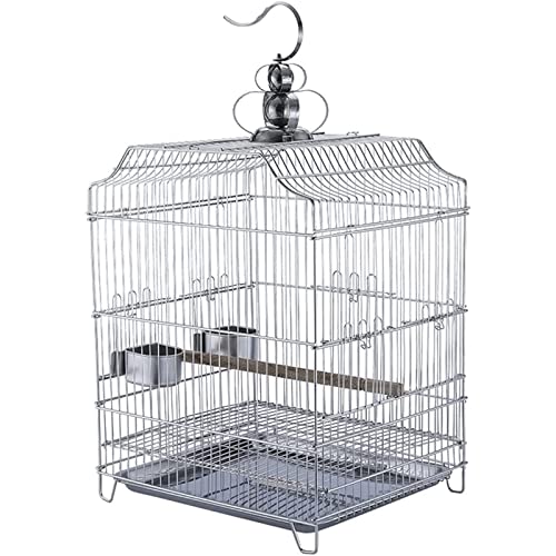 Firma Edelstahl-Vogelkäfig, hängender Vogelkäfig mit abnehmbarem Tablett, luxuriöser quadratischer Vogelkäfig für kleine und mittlere Vögel Stabil von OLOTU