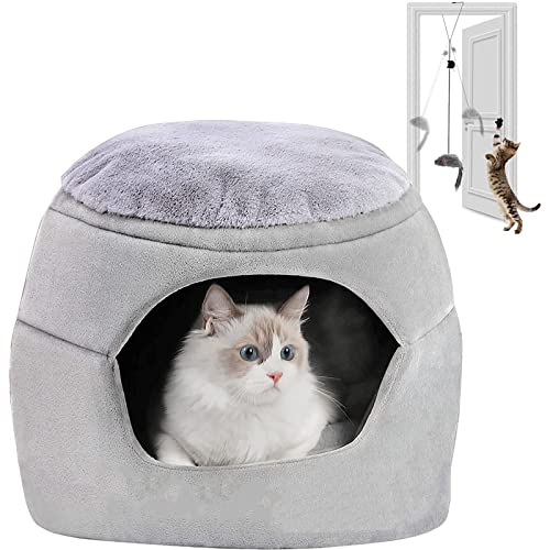 Flauschige Einfaches Katzenbett Sicheres und bequemes selbstwärmendes 2-in-1-faltbares Höhlenform-Haustierbett aus hochelastischem Schaumstoff für Katzen und kleine Hunde Waschbar von OLOTU