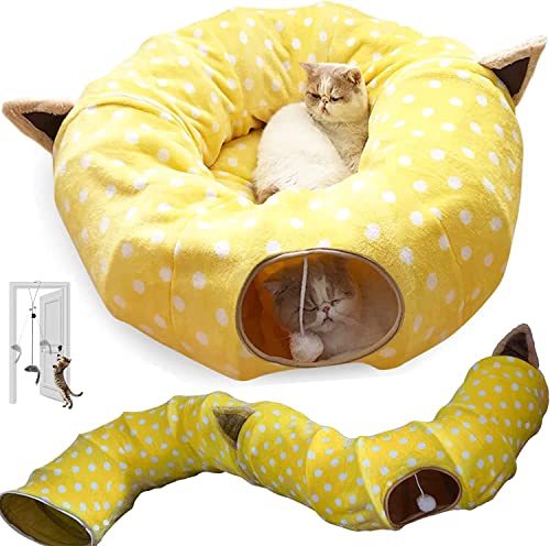 Flauschige Faltbares Katzen-Tunnelbett für alle Jahreszeiten mit zentraler Matte und selbstspielender Hängetür, Katzen-Maus-Spielzeug, große Röhre, Spielplatz-Spielzeug Waschbar von OLOTU