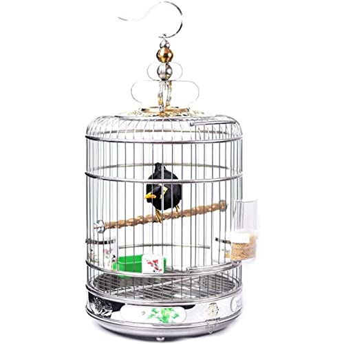 Vogelträger Edelstahl-Vogelkäfig, rundes Gravur-Design, Vogelnest, tragbarer Reise-Vogelkäfig zum Aufhängen für Papageien-Kanarienvögel Sicher von OLOTU
