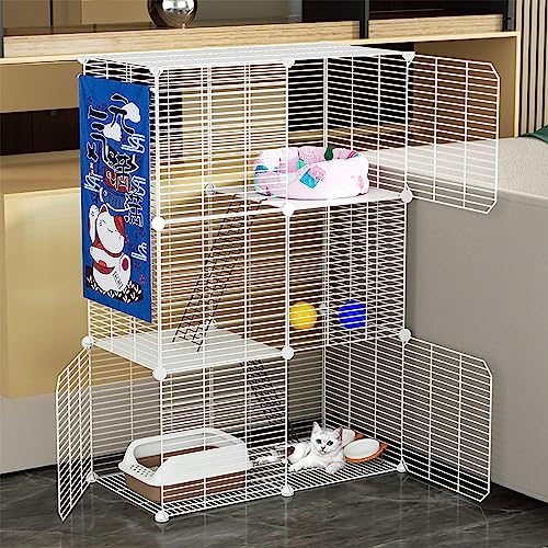 OLSDXAWQ, Katzengehege, Drahtkäfig for Hunde, DIY-Katzenlaufstall mit Katzentoilette und Katzenhängematte, abnehmbar und faltbar, einfach zu montieren(75 * 39 * 109cm/29 * 15 * 43in) von OLSDXAWQ
