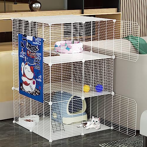 OLSDXAWQ, Katzengehege, Drahtkäfig for Hunde, DIY-Katzenlaufstall mit Katzentoilette und Katzenhängematte, abnehmbar und faltbar, einfach zu montieren(75 * 75 * 109cm/29 * 29 * 43in) von OLSDXAWQ