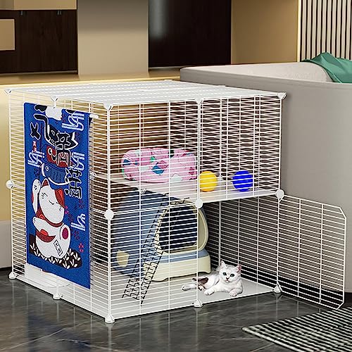 OLSDXAWQ, Katzengehege, Drahtkäfig for Hunde, DIY-Katzenlaufstall mit Katzentoilette und Katzenhängematte, abnehmbar und faltbar, einfach zu montieren(75 * 75 * 73cm/29 * 29 * 28in) von OLSDXAWQ