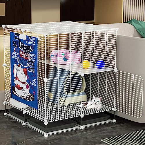 OLSDXAWQ, Katzengehege, Drahtkäfig for Hunde, DIY-Katzenlaufstall mit Katzentoilette und Katzenhängematte, abnehmbar und faltbar, einfach zu montieren(75 * 75 * 84cm/29 * 29 * 33in(Dense)) von OLSDXAWQ