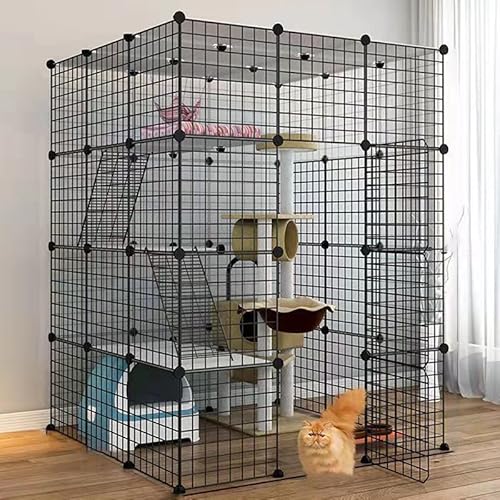 OLSDXAWQ, Katzengehege, Hundekäfige for kleine Hunde im Innenbereich, Haustier-Laufstall for Katzen, Abnehmbarer extra großer Katzenlaufstall, Kleintierkäfig mit Türen(111 * 111 * 146cm) von OLSDXAWQ