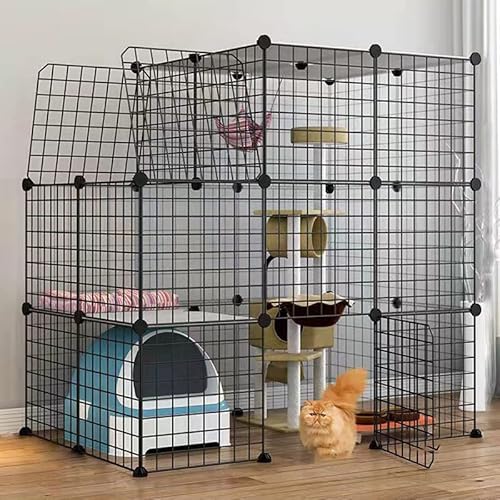 OLSDXAWQ, Katzengehege, Hundekäfige for kleine Hunde im Innenbereich, Haustier-Laufstall for Katzen, Abnehmbarer extra großer Katzenlaufstall, Kleintierkäfig mit Türen(111 * 75 * 110cmB) von OLSDXAWQ