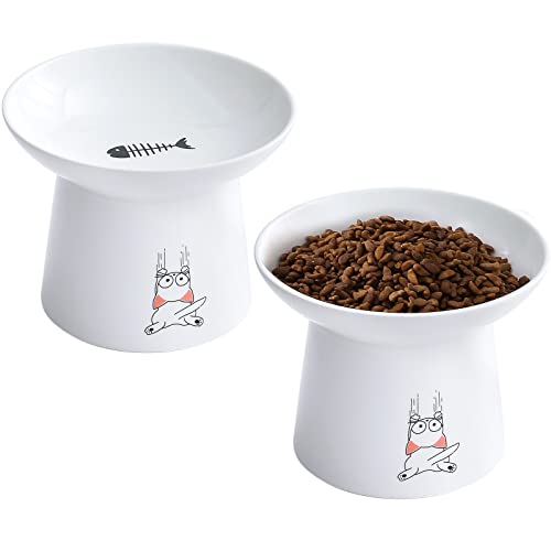 16,5 cm extra breite Keramik-erhöhte Katzennäpfe, verbesserte erhöhte Porzellan-Katzenfutter-Wassernapf, stressfreie Futternäpfe für ältere große Katzen und kleine Hunde, weiß von OMAYKEY
