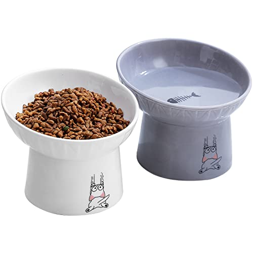 16.5 cm extra breite Keramik-erhöhte Katzennäpfe, verbesserte vergrößerte Porzellan, stressfreie Haustier-Futternäpfe für ältere große Katzen und kleine Hunde, weiß und grau 16.5 cm extra breite Keramik-erhöhte Katzennäpfe, verbesserte vergrößerte Porzellan, stressfreie Haustier-Futternäpfe für ältere große Katzen und kleine Hunde, weiß und grau von OMAYKEY