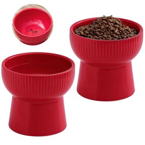 Erhöhte Katzennäpfe aus Keramik, erhöhtes Katzenfutter- und Wassernäpf-Set, 425 ml, Porzellan, stressfrei, Futternapf für Katzen und kleine Hunde, spülmaschinen- und mikrowellengeeignet, Rot, 2 Stück Erhöhte Katzennäpfe aus Keramik, erhöhtes Katzenfutter- und Wassernäpf-Set, 425 ml, Porzellan, stressfrei, Futternapf für Katzen und kleine Hunde, spülmaschinen- und mikrowellengeeignet, Rot, 2 Stück von OMAYKEY