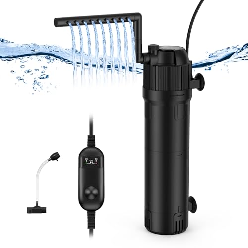 OMECO 5 in 1 8W UVC Klärer Aquarium Innenfilter mit Timer 800L/H Einstellbarer Aquarium Innenfilter mit UVC Klärer Aquarium Pumpe für Meerwasser und Süß Becken150-300L Aquarium Volumen von OMECO