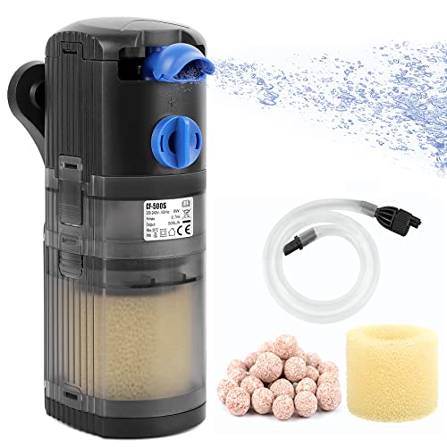 OMECO Aquarium Filter Innenfilter klein 500L/H Aquarium Filterpumpe Leise 8W Einstellbarer Aquarienfilter mit Sauerstoffversorgung und Filtration Zubehör Aquarium Filter 30l 60l 120l Süß-und Meer von OMECO