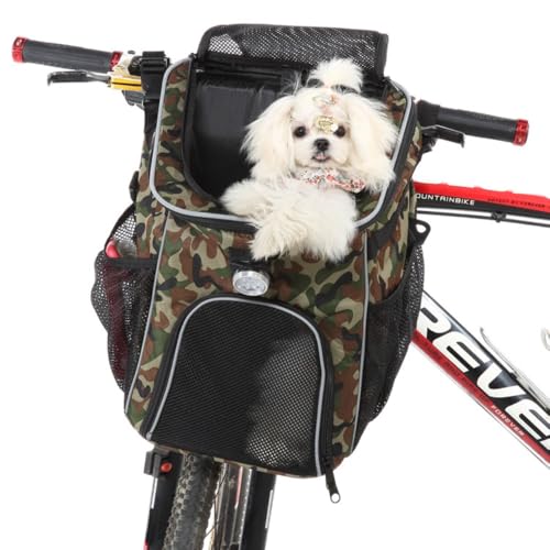 Abnehmbarer, waschbarer, faltbarer Fahrrad-Rucksack für Katzen und Hunde, abnehmbarer Doppelzweck-Haustier-Rucksack zum Ausfahren, Radfahren, Outdoor-Abenteuer, Reisetasche (grüne Tarnung) von OMEM