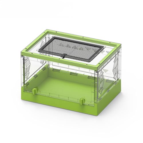 Große faltbare verdickte transparente Zuchtbox für Hamster, Gecko, Eidechse, Einsiedler, Krabbe, Schildkröte, tragbare Schiebeabdeckung, abnehmbare Schiebetür (grün) von OMEM
