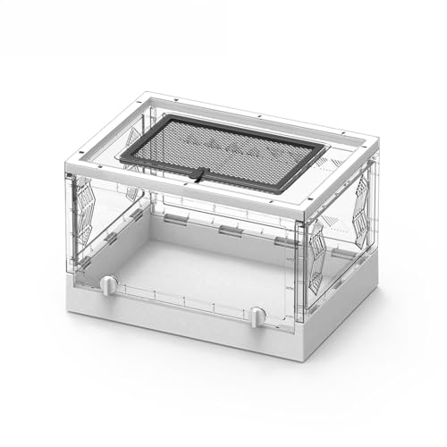 Große faltbare verdickte transparente Zuchtbox für Hamster, Gecko, Eidechse, Einsiedler, Krabbe, Schildkröte, tragbare Schiebeabdeckung, abnehmbare Schiebetür (weiß) von OMEM