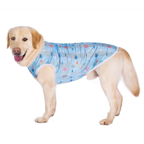 Hunde-Sommerweste für den Sommer, kühles Netzgewebe für Golden Retriever, Labrador und andere mittelgroße und große Hunde, atmungsaktiv, leicht, Druckdesign (blaue Quallen, Größe 4XL) von OMEM
