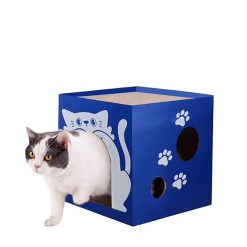 Innovatives doppelschichtiges Katzennest Kratzpads Integriertes Katzenhaus 4 Jahreszeiten Schlafnest Papierhaus (Blau, M) von OMEM
