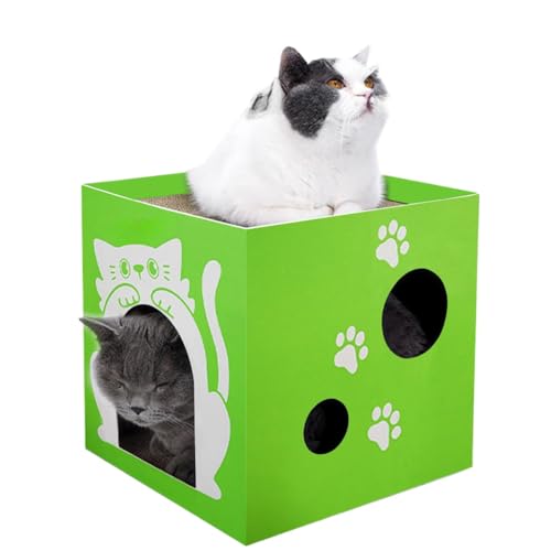 Innovatives doppelschichtiges Katzennest Kratzpads Integriertes Katzenhaus 4 Jahreszeiten Schlafnest Papierhaus (Grün, M) von OMEM