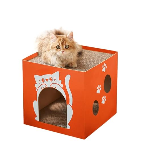 Innovatives doppelschichtiges Katzennest Kratzpads Integriertes Katzenhaus 4 Jahreszeiten Schlafnest Papierhaus (Orange, M) von OMEM