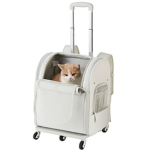 Katzentrolley mit leisen Rädern, Haustierbox, Katzen- und Welpenreisetasche, dreiseitig belüftete Reisekatzentasche, Katzentransportbox (Grau) von OMEM